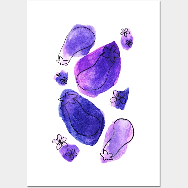 Purple Eggplant Watercolor Wall Art by saradaboru